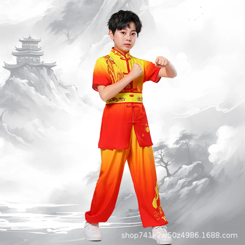 chinese folk dance traditional clothes kung fu wushu uniform changquanorm costume kids outfit boy martial arts Hanfu Lion dragon