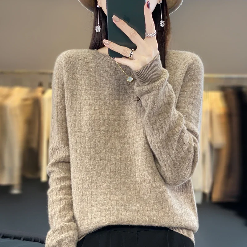 

Women's Autumn and Winter Sweater 100% Merino Wool Pullover O-neck Long Sleeve Women's Casual Cashmere Sweater