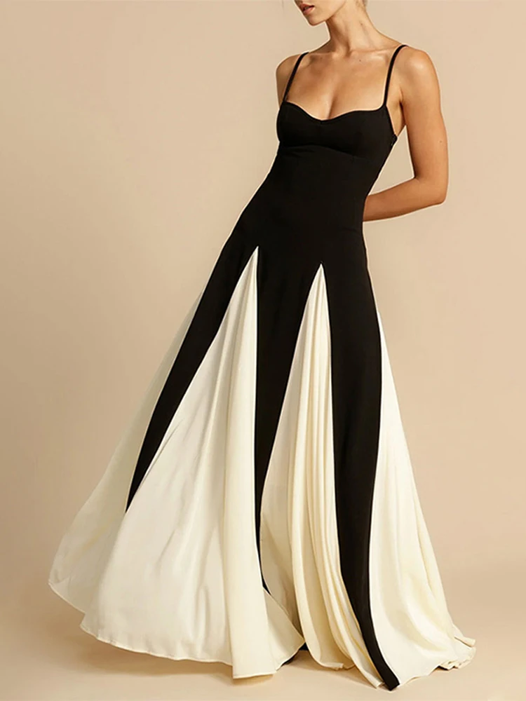 

Elegant Patchwork Dress Women Sexy Sleeveless A-line Maxi Female Party Dresses 2024 Summer Fashion Evening Lady Long Vestidos