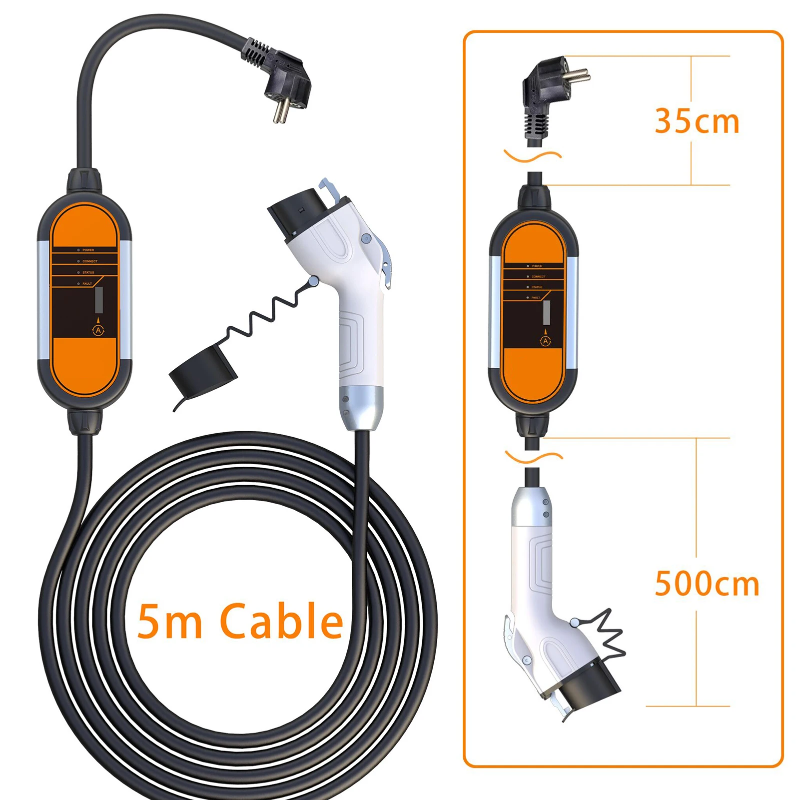 

Electric Vehicle Charger EU Plug-in EV Charging Station Adapter Portable EV Charger Type2 IEC62196-2 8A-16A 5M Cable