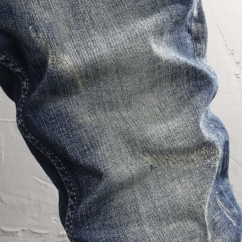 Newly Designer Men Jeans High Quality Retro Washed Blue Elastic Slim Fit Ripped Jeans Men Cotton Trousers Vintage Denim Pants