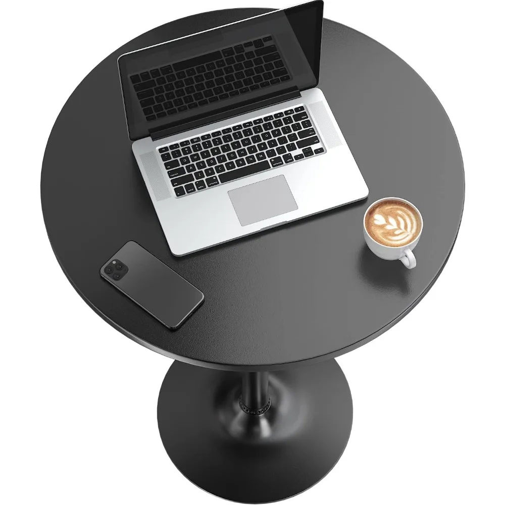 Bistro Pub Table Round Bar Height Cocktail Table Metal Base MDF Top Obsidian Table with Black Leg 23.8-Inch Top 6