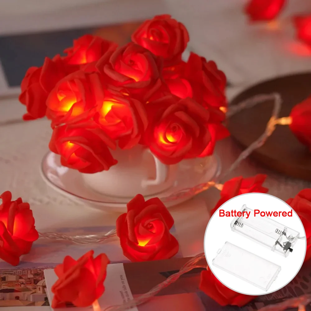 Rose Flower LED String Fairy Light Red Pink Warm Blue RGB Wedding Christmas Party Decoration 1.5m 3m 6m 10m 5V USB/Battery Power