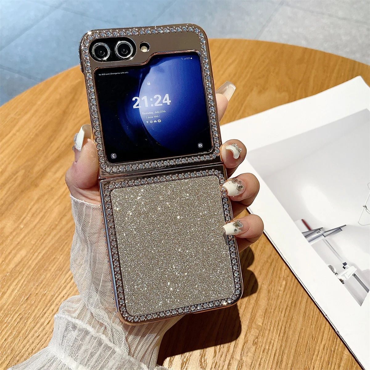 

Чехол для Samsung Galaxy Z Flip 5 ZFlip5 роскошный блестящий с гальваническим покрытием складной противоударный защитный жесткий чехол Аксессуары