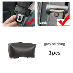 Premium Leather Seat Belt Buckle Protector - Anti - Collision Safety Cover (Big gray stitch 1pcs)