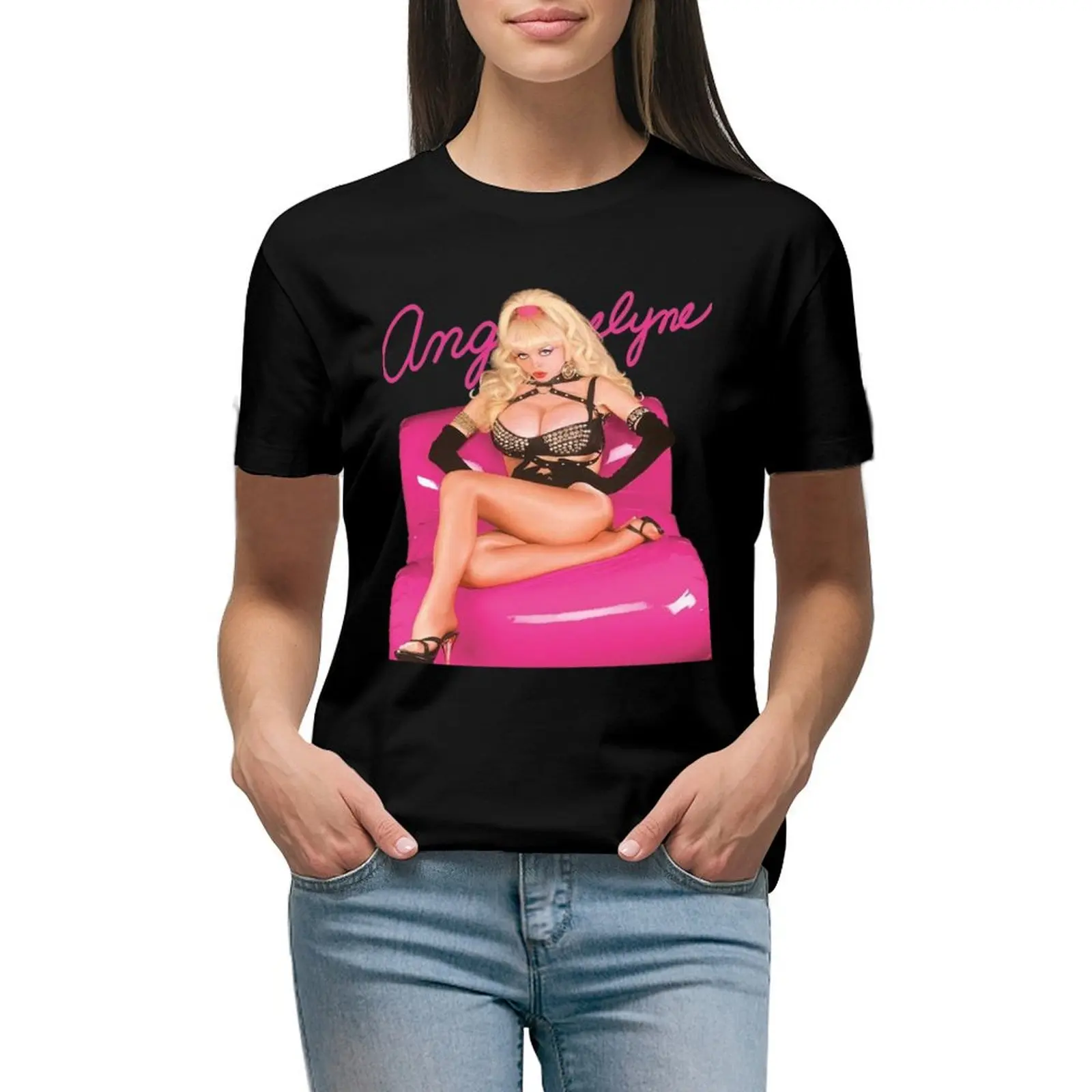 

Angelyne T-shirt anime clothes summer tops Short sleeve tee black t-shirts for Women