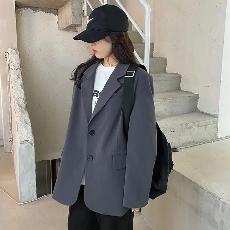 

Korean Chic Blazer Woman Jacket Long Sleeve Office Lady Blazer Single-breasted Coat Spring Autumn Women Clothing Black Gray New