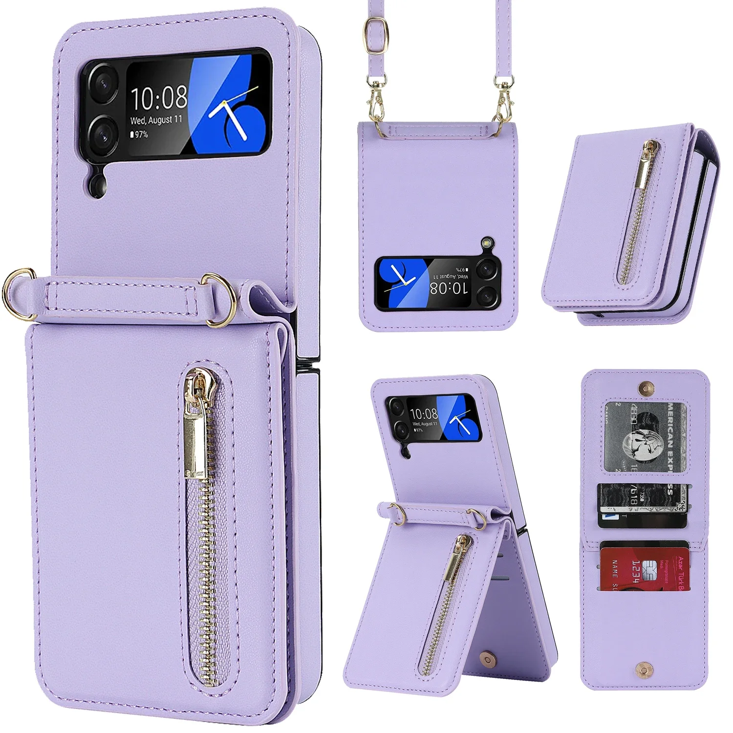 Zipper Wallet Purse Crossbody Case with Shoulder Strap, Lanyard, and Card Holder Pocket