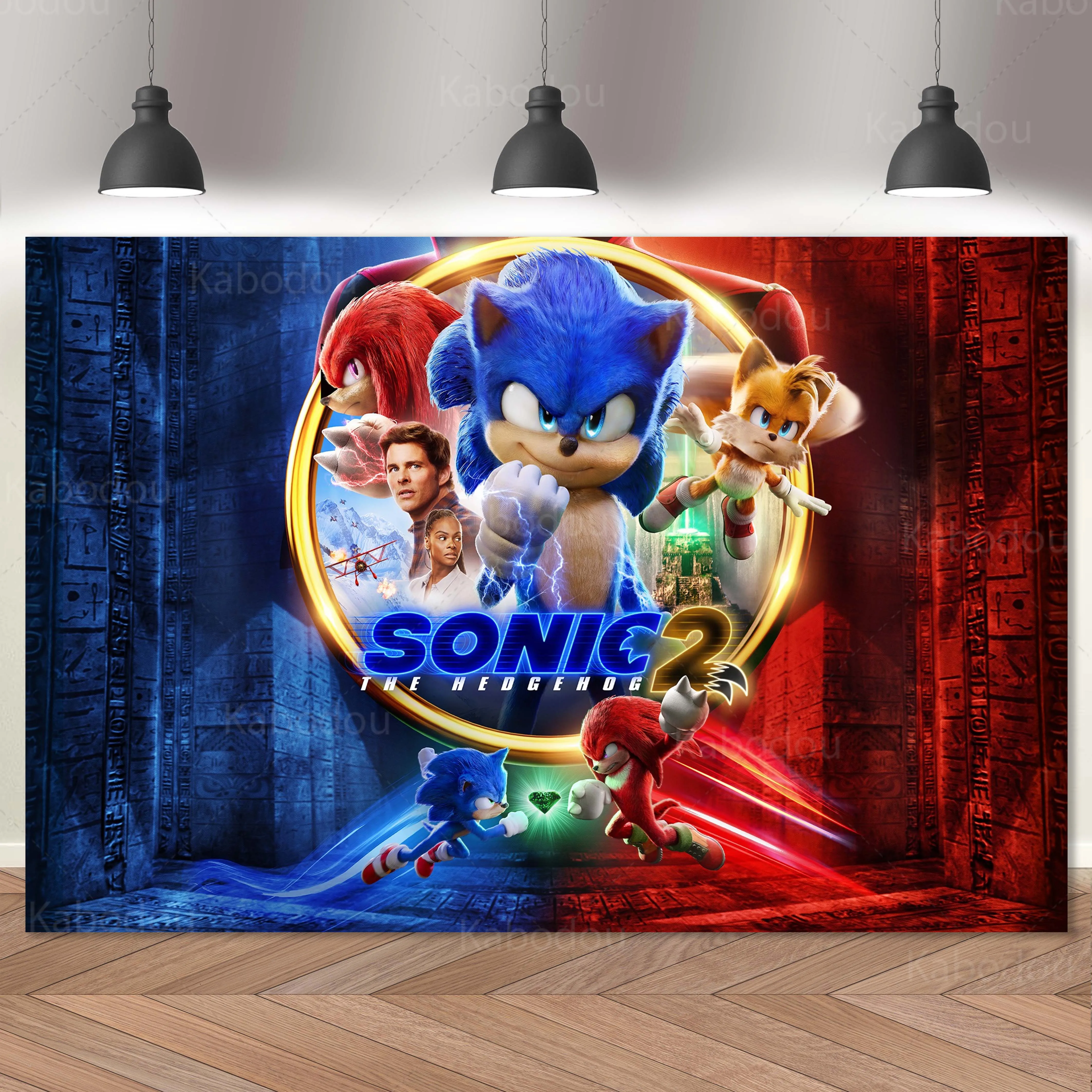 thumbnail image 1 of Banner de fondo azul de Sonic, decoración para fiesta de cumpleaños de niños, fondo de fotografía de dibujos animados, póster personalizado, accesorios de estudio para baby shower, 1 of 5