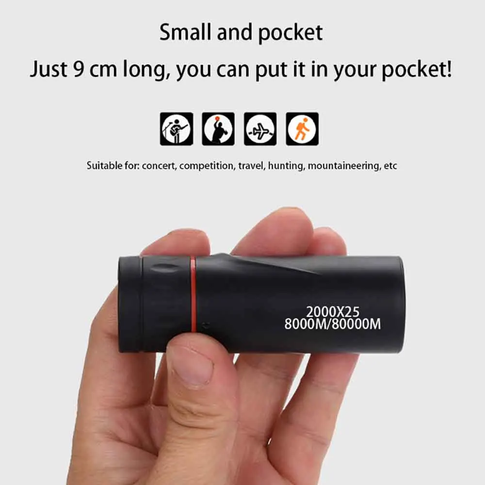 2000X25 HD Monocular Telescope Compact Portable For Travel Hiking Fishing Camping Stargazing Concerts Bird Watching Phone Holder