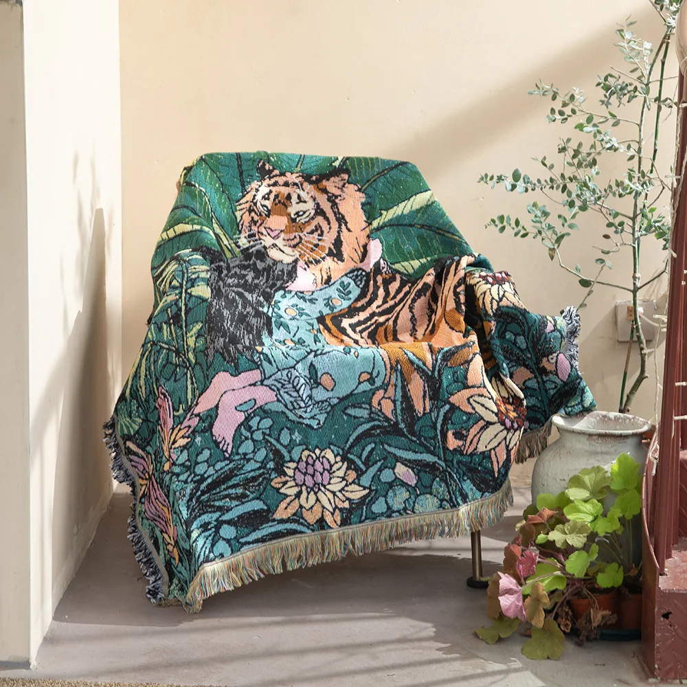 3D Knit Tiger Animal Pattern Linen Blanket Bed Cover for sofa Soft Adult Warm Throw Blanket Travel Throw Blanket and