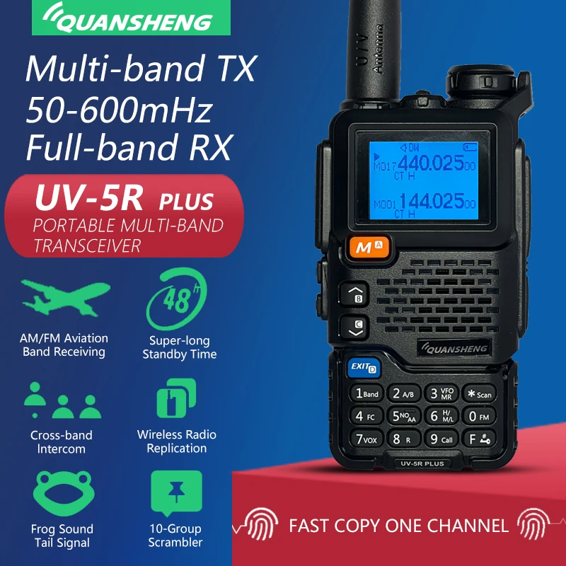 

Quansheng UV-5R PLUS Walkie Talkie 5W Air Band Radio Charge UHF VHF DTMF FM Scrambler NOAA Wireless Frequency Two Way CB Radio