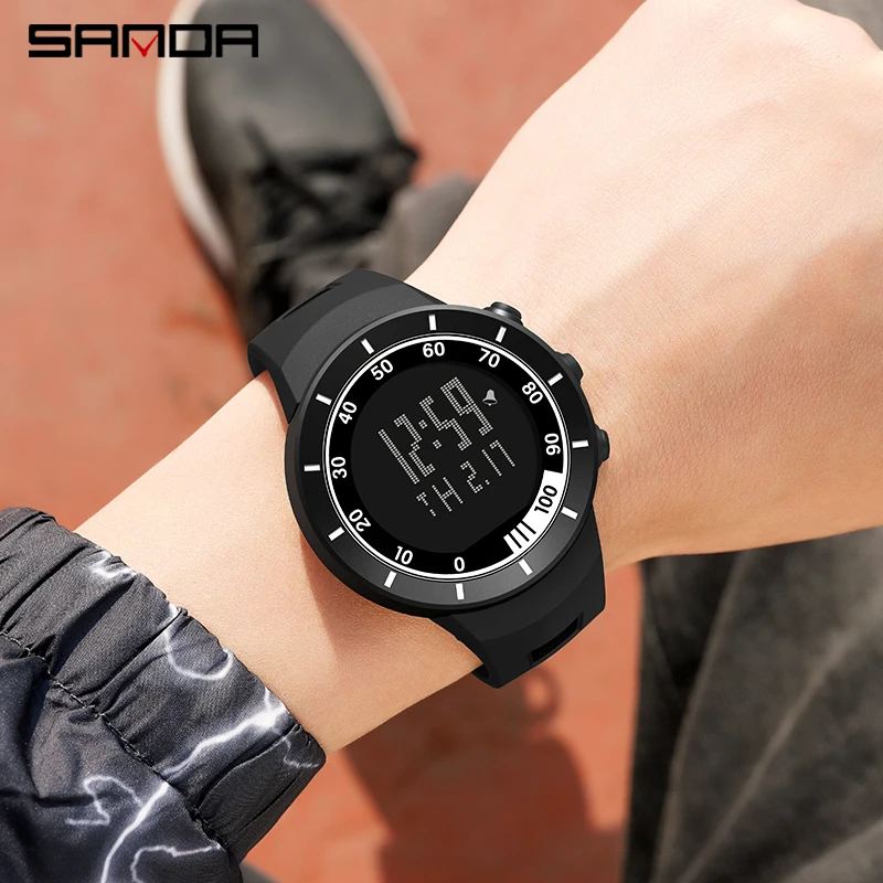 SANDA Top Brand Mens Luminous Digital Display Military Watches Sports Chronograph 50M Waterproof Fashion Electronic Watch 9001
