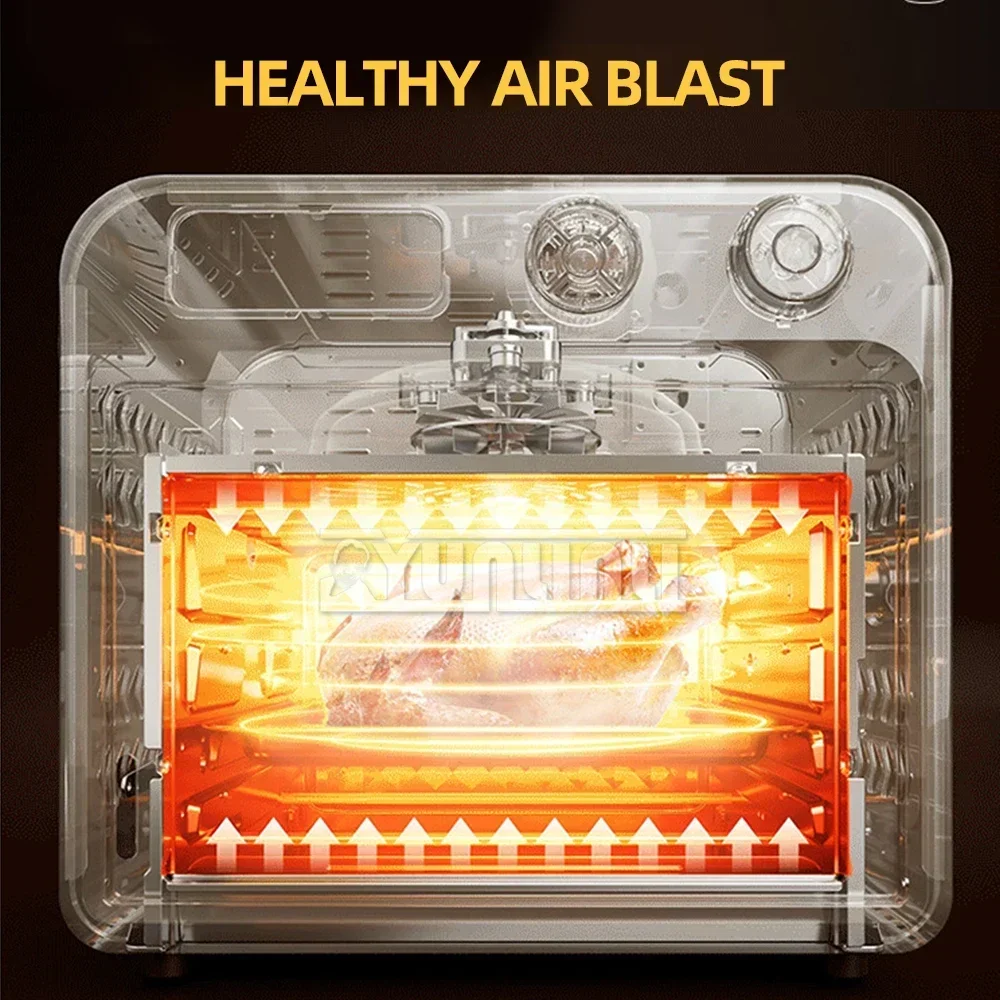 New Large Capacity Toaster Oven Air Fryer Household Multi-functional Intelligent Visual Cooking Kitchen Appliances