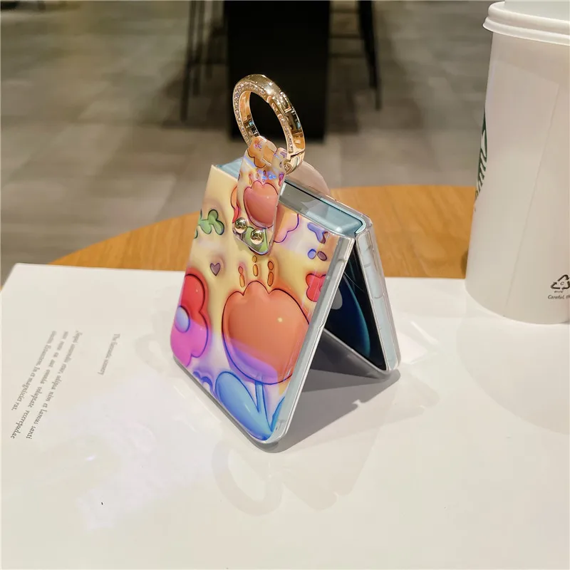 Ring Blu-ray Flower Phone Case For Motorola MOTO Razr 40 Ultra PC Protective Cover