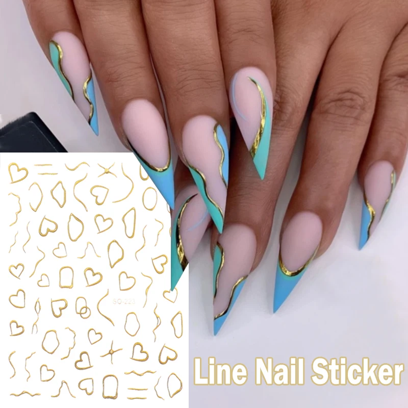 

Laser Love Heart Line Nail Stickers Golden Striping Tape Winter Manicure Charm Nail Design Slider Decals Manicure Decoration