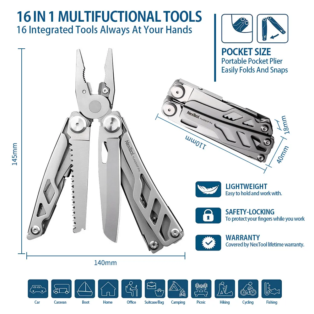 

EDC Tools 16-in-1 Multi-Layer Pliers Folding Knife Wire Stripper Outdoor Multi-Tool Lightweight Portable All-in-One Tool Set