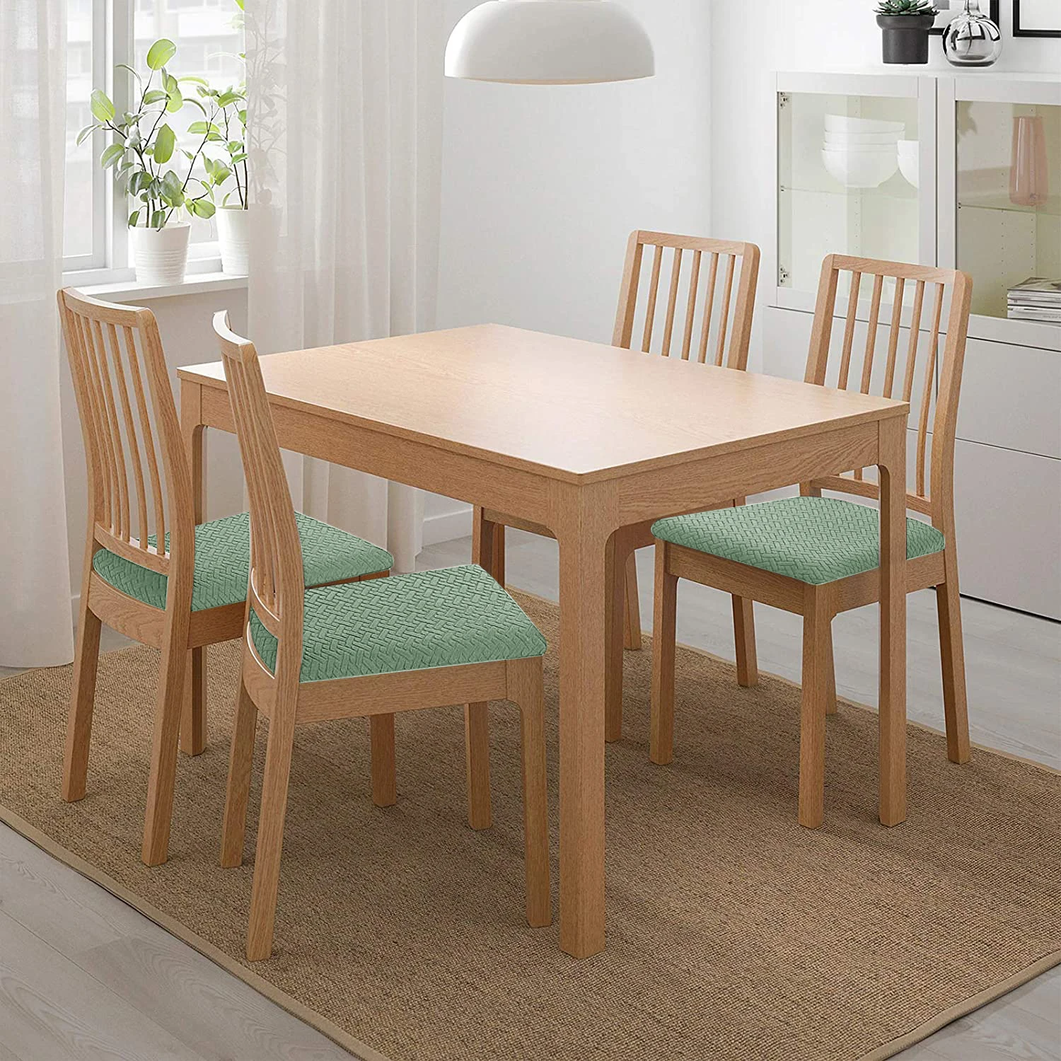 Jacquard Chair Cover Dining Room Plain Stretch Chair Seat Slipcover Removable Spandex Seat Cushion Cover Kitchen Restaurant Home 2