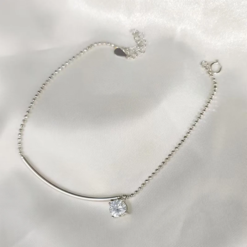 S925 Silver Moissanite Korean Version Half Moon Bay Anklet Women's Light Luxury Simple Daily Wear