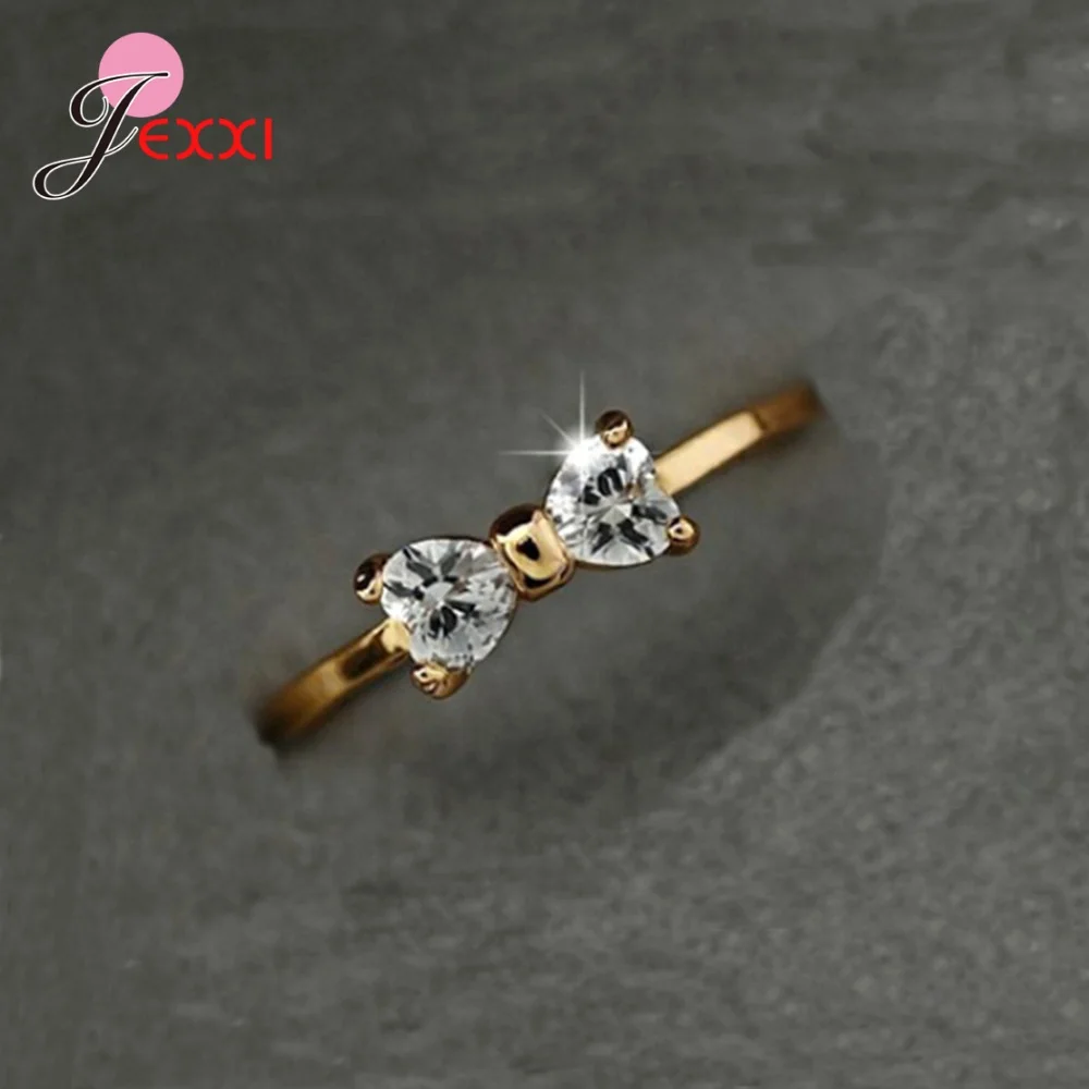 925 Sterling Silber Trend Frauen Bowtie Ringe Schmuck Zirkonia Gold Farbe Hochzeit Band Valentinstag Geschenk Bijoux
