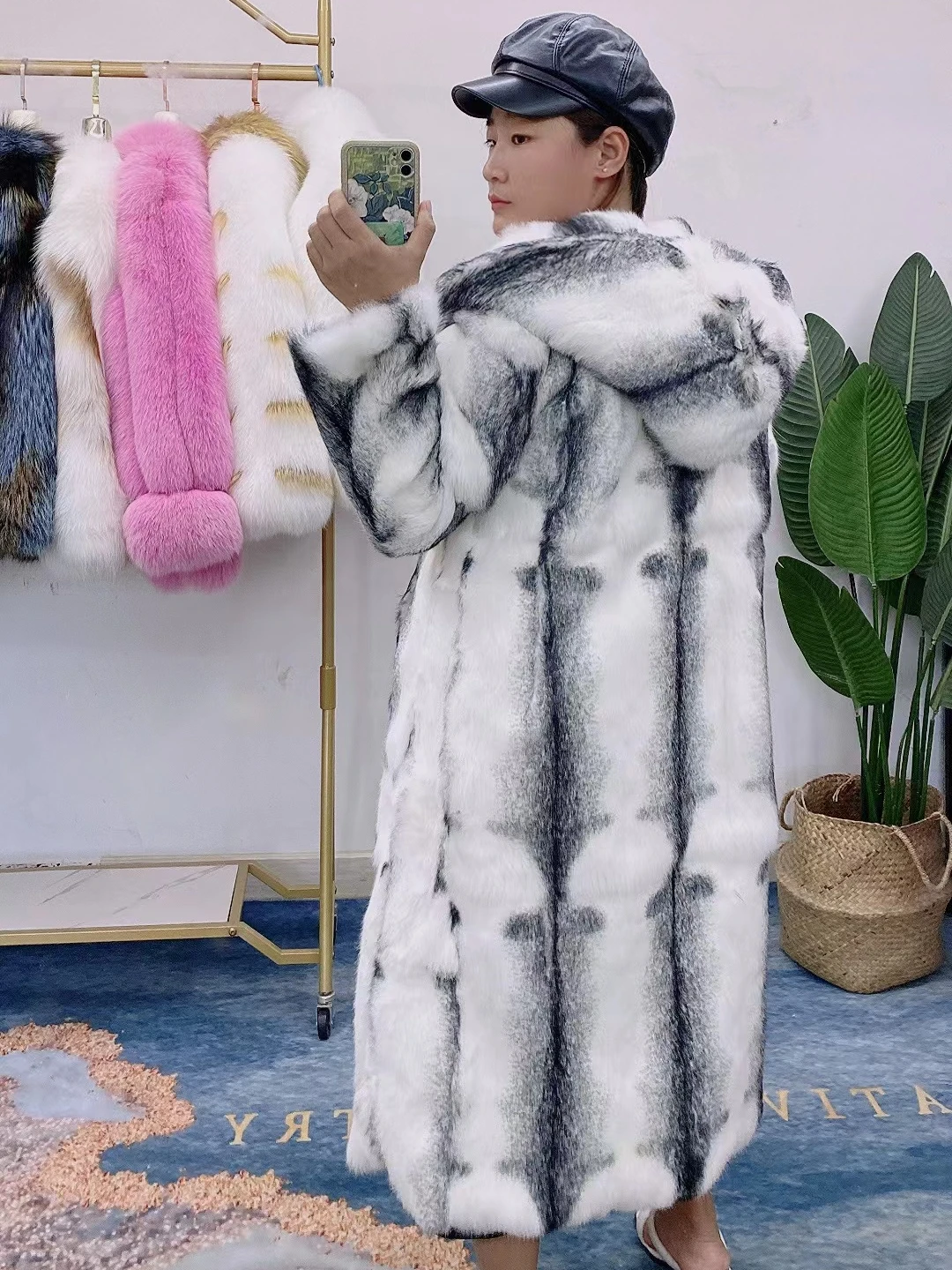 Real Rex Rabbit Natural Fur Coat Female Hoodies Zipper Poncho Jackets Winter Clothes Woman Fluffy Fur Warm Fashion Coat Big Size