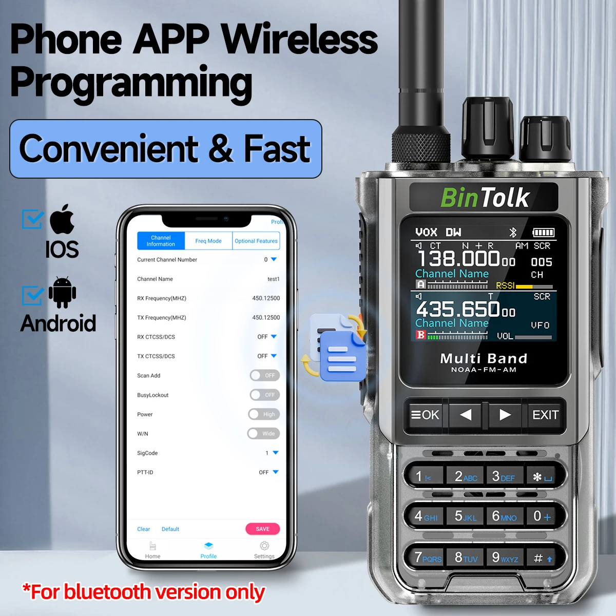 BT8200 Walkie Talkie 10W Tri Power Multi Band Wireless Bluetooth Phone Programmi