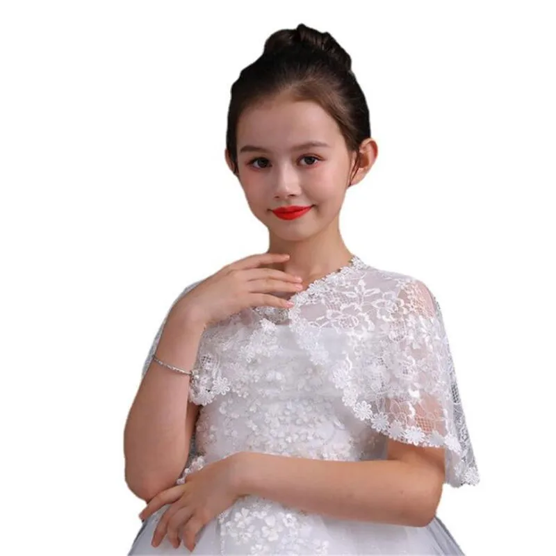 

White Wedding Party Flower Girl Bolero Princess Dress Cape Girls Wrap Top Cover-Up Lace Children Wedding Marriage Accessories
