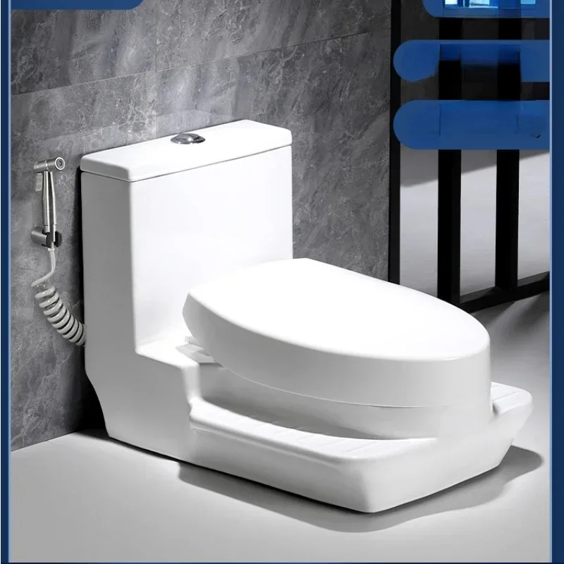 

The integrated squatting and sitting toilet has been transformed into a squatting toilet that can squat and sit on a tabletop