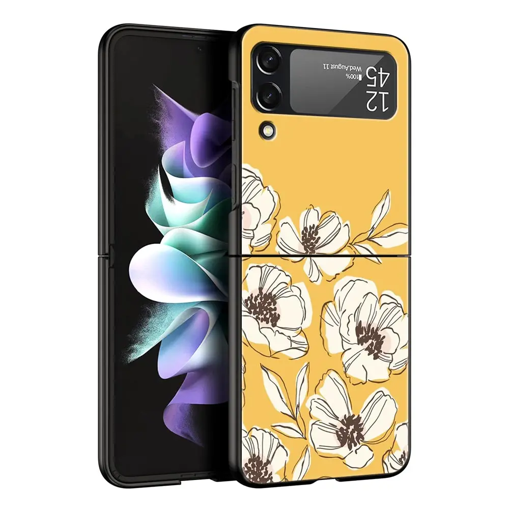 Elegant Black Floral Folding Phone Case - Durable Hard Shell for Samsung Galaxy Z Flip Series