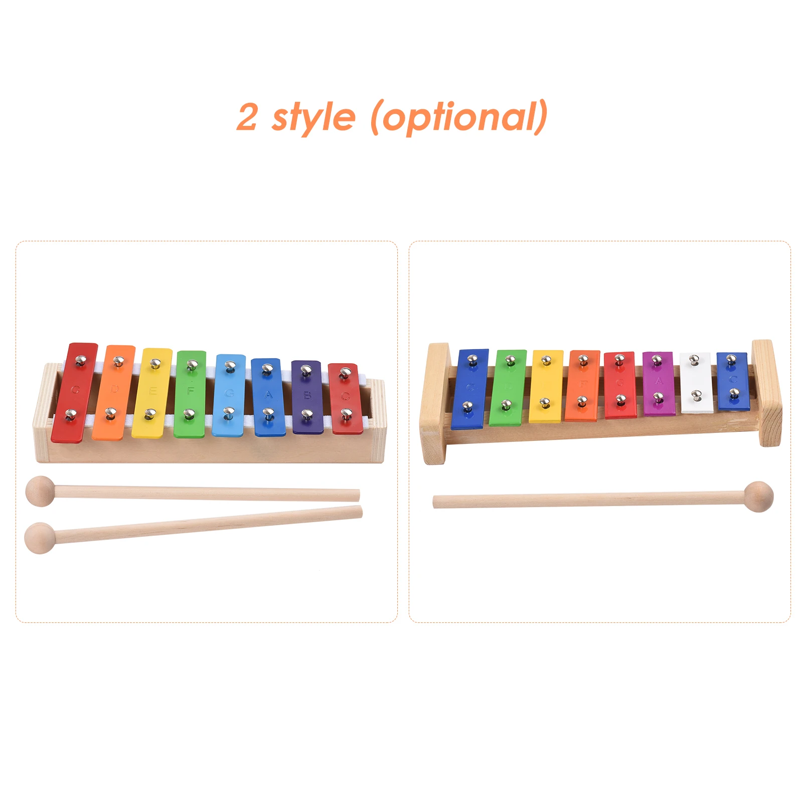 Musical Instrument 8 Notes Wood Xylophone Includes 2 Wooden Mallets Music  Toys Percussion Instrument Style 3