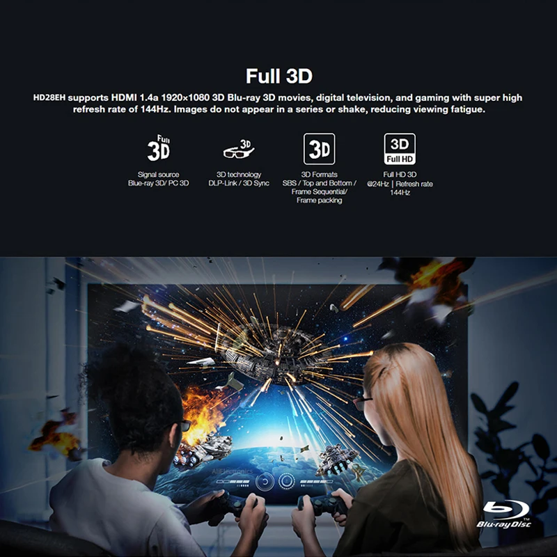 Projector HD28eH 1080P Full HD DLP Professional HDR Video Beamer 4000 Lumens 3D Projector for Home Theater Cinema