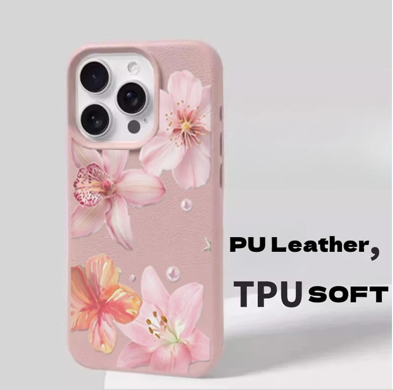 Pink Lily Flower Soft PU Leather Matte Phone Case