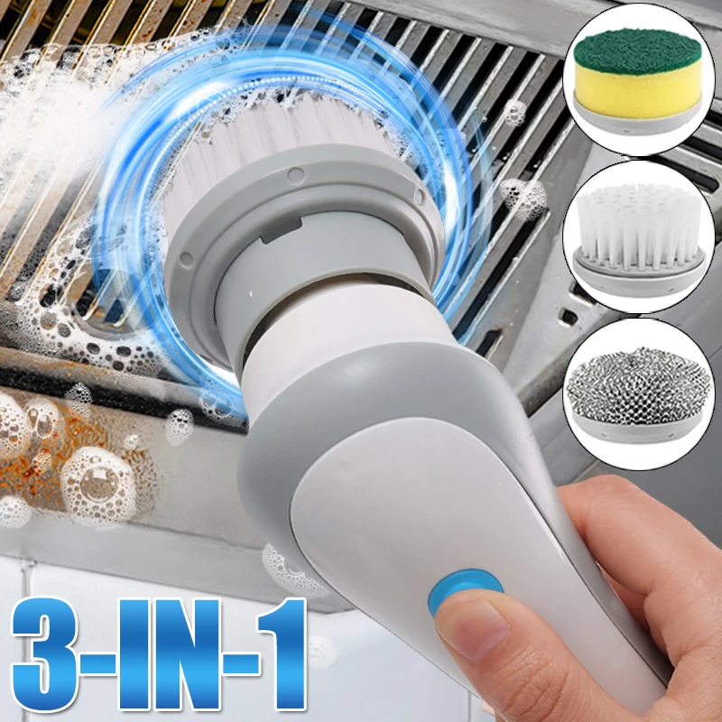 

Электрическая щетка для чистки, 3 шт., Сменная головка, Портативные Ручные щетки для чистки, перезаряжаемая от USB кухонная электрическая вращающаяся щетка