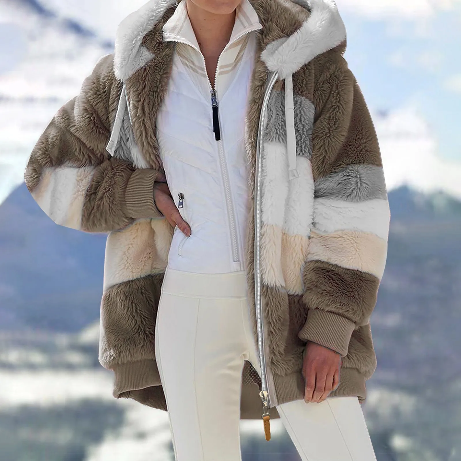 Cárdigan de forro polar para mujer, chaqueta cálida de felpa