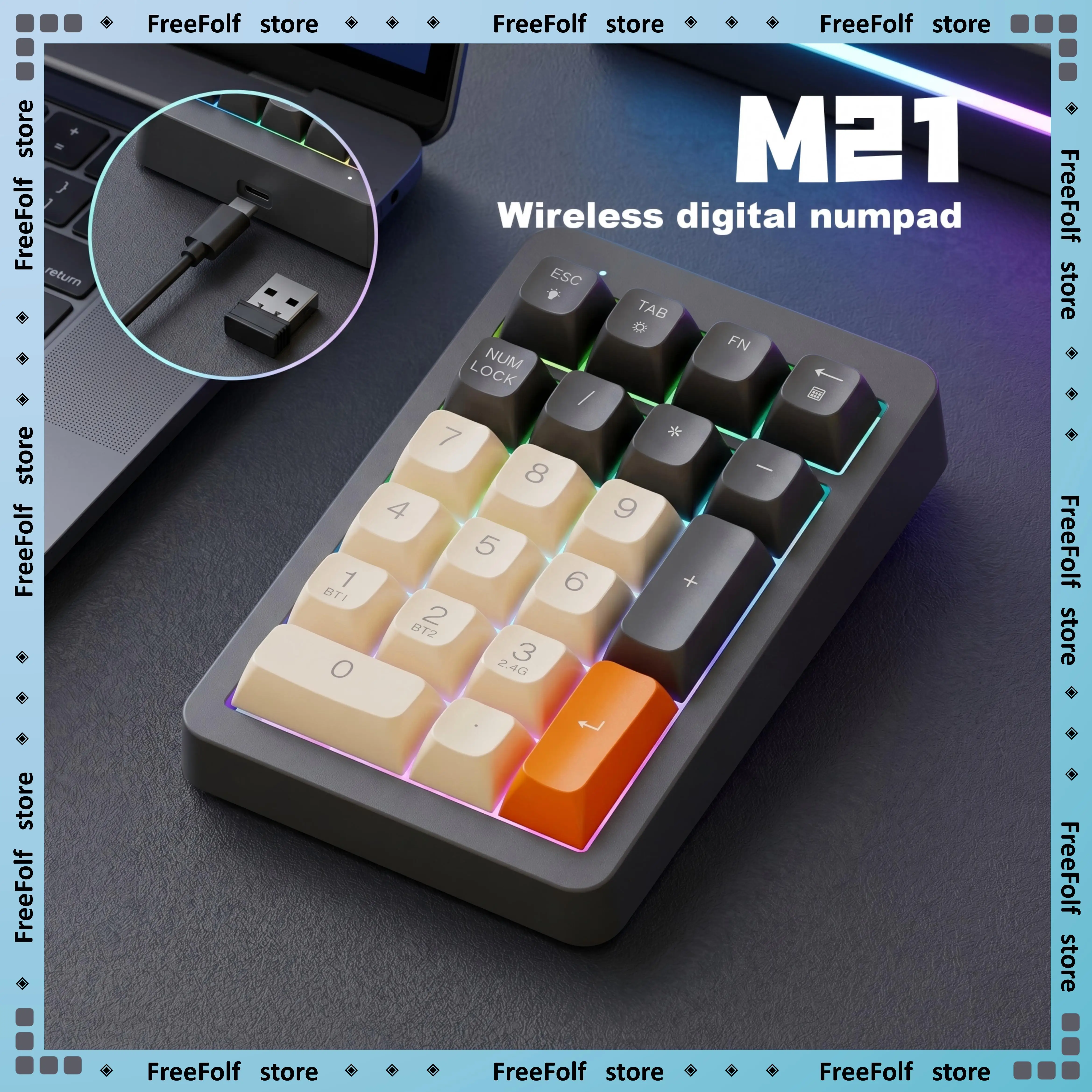 M21 휴대용 숫자 패드 Type-C Mac Windows용 충전 무선 숫자 키패드..