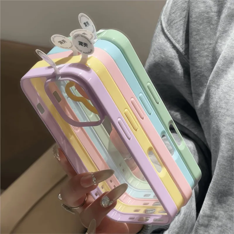 Luxury Clear Candy Color Case For iPhone 16 16E 15 14 Plus 13 12 11 Pro Max Shockproof Bumper Protective Cover Phone Accessories 5