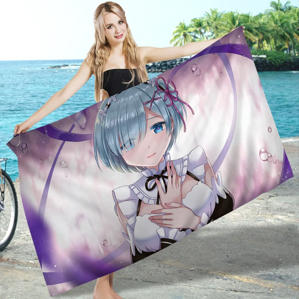 Re Zero Rem Anime Beach Swimming Towel Soft Absorbent Washcloth Children's Gifts for Kids Travel Camping Gym 4