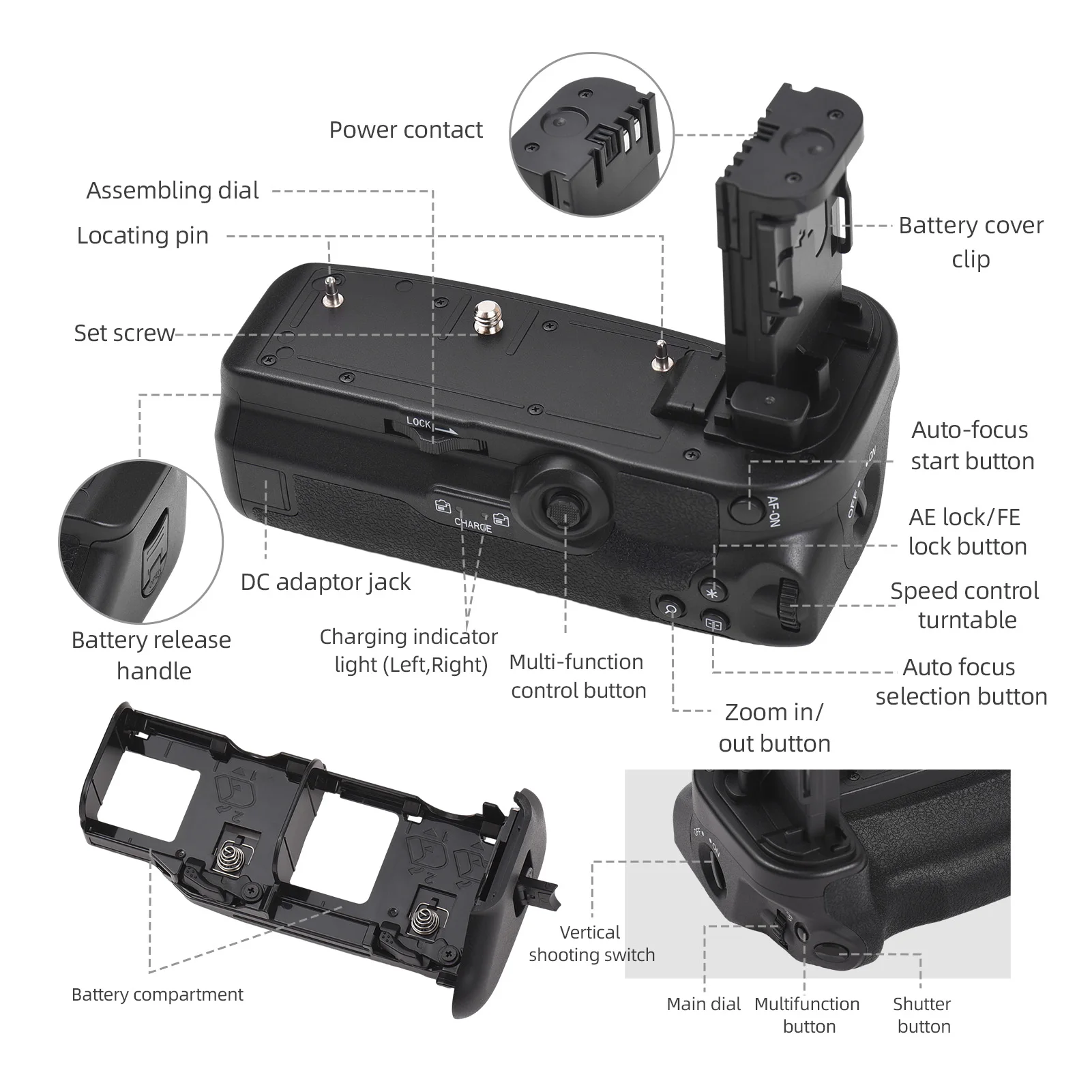 デュアルスロット付き垂直バッテリーグリップホルダー,Canon-BG-R10