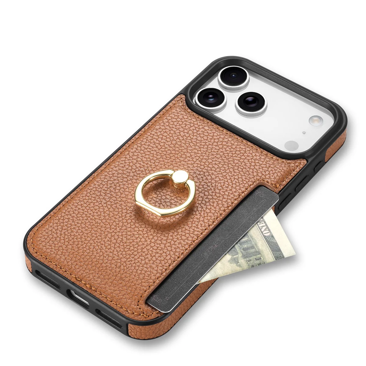 Leather Wallet Card Slot Phone Case with Ring Holder Protective Cover