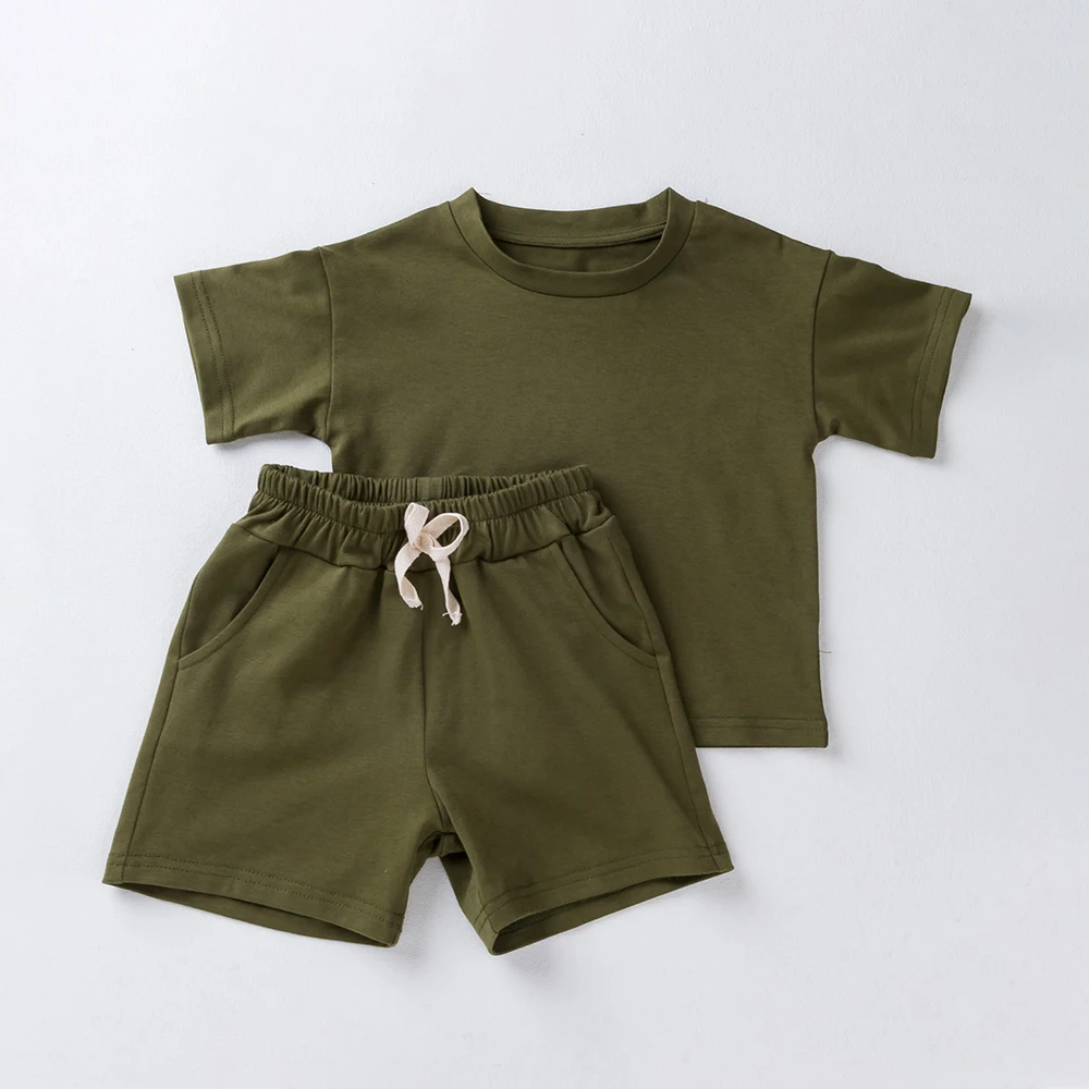 Kids Clothing Set Summer Solid Short Sleeve + Elastic Waist Shorts Cotton Outfits Toddler Girls Boys Tracksuits kids clothing set kids sports suit children sports suit boys tracksuits suit boys tracksuits girls clothing set kids sweatshirt set boys clothing set