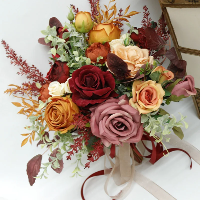 Vintage Bridal Wedding Bouquets Artificial Rose Flowers Wedding Flower Decoration