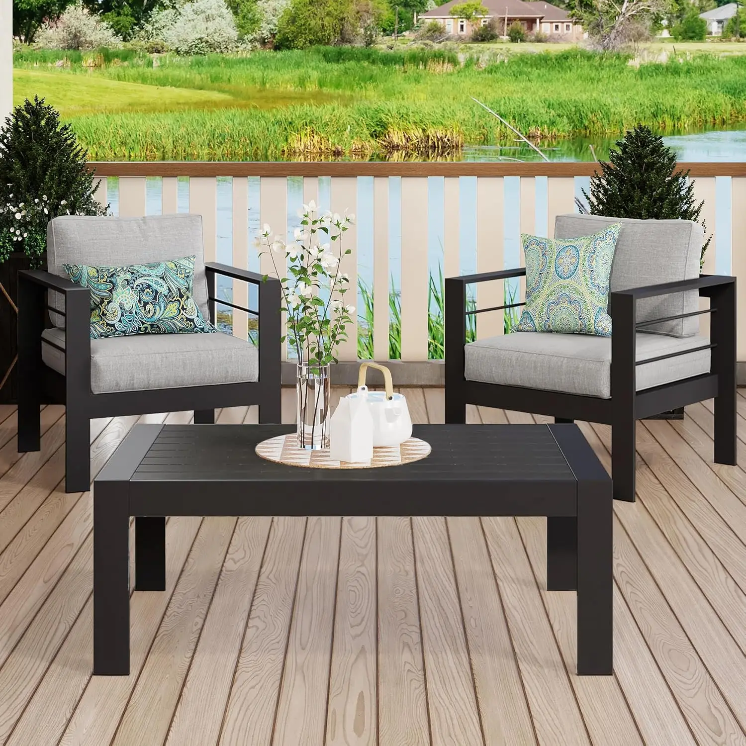 Aluminum Outdoor Coffee Table,All-Weather Rectangle Metal Patio Coffee Table Furniture for Balcony,Garden, Indoor or Outdoor Use