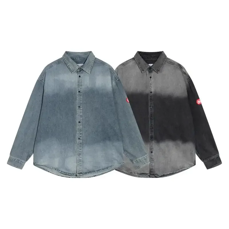 

Washed CAVEMPT CE Denim Shirt For Men Women 1:1 Vintage Destroy Casual Shirt CAVEMPT Pocket Blouse Tops Coat