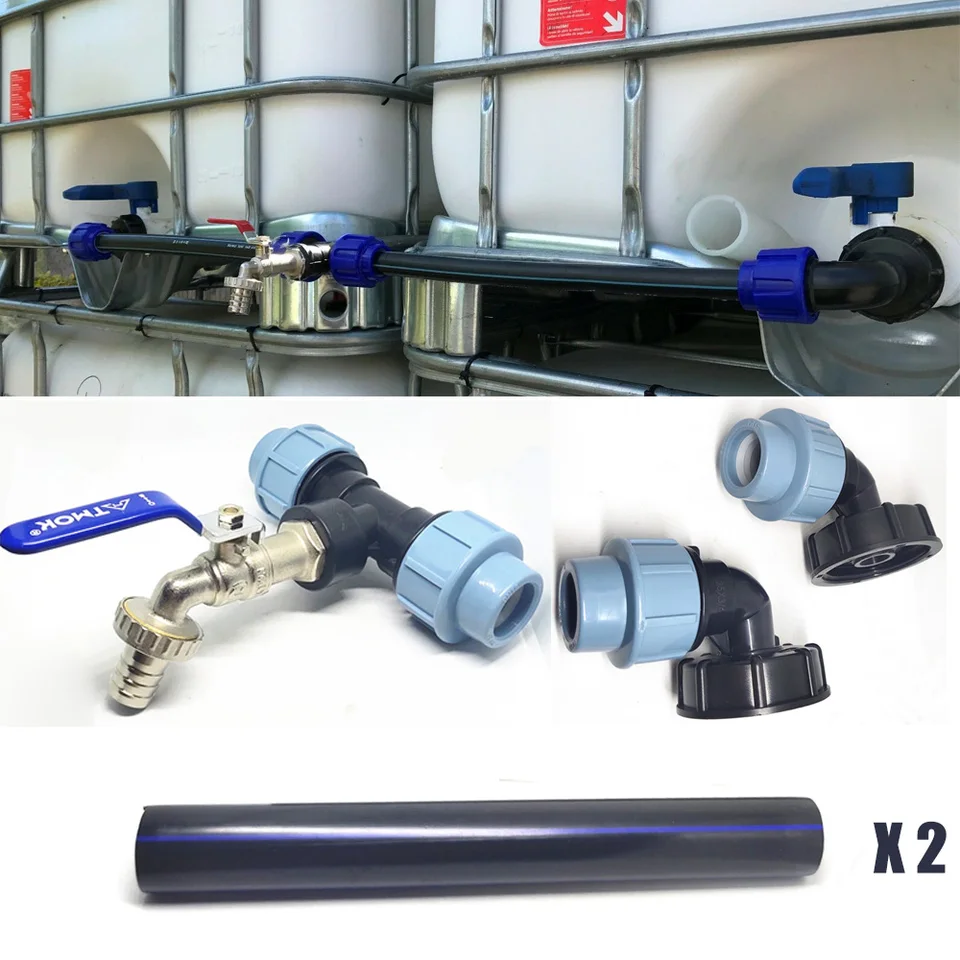 TopHomer 1 adattatore per serbatoio IBC S60X6 per il controllo e la regolazione del flusso d'acqua, raccordo dritto/raccordo a gomito/raccordo a T