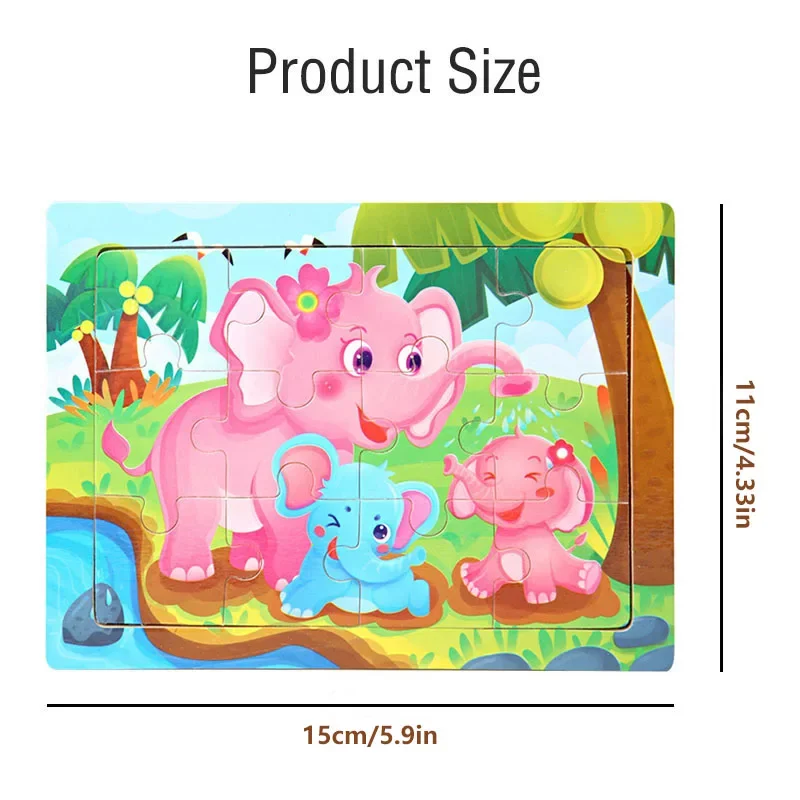 1pc 11*15cm Wooden Jigsaw Puzzle Cartoon Animal Parent-child Theme Puzzles Game Kids Montessori Educational Toys for Children 6