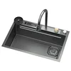 2024 Kitchen Sink 304 Stainless Steel Waterfall Kitchen Sink Black Large Single Bowl With Multifunction Touch Waterfall Faucet 6