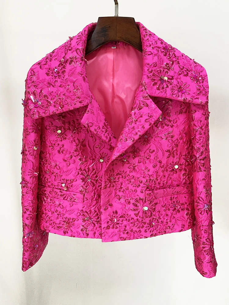 HIGH STREET Newest 2026 Star Style Designer Jacket Women's Beaded Floral Jacquard Trimmed Jacket