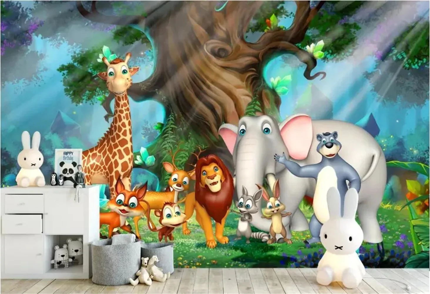 Beibehang-papel de Parede Personalizado para Quarto Infantil Floresta dos Desenhos Animados 3d Conto de Fadas Mundo Animal Decoração
