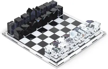 Lucite Chess Set - Luxurious and Modern Acrylic Chess Set, 14" x 14", King Measures 3", Modern Tabletop Game, Coffee Table Decor