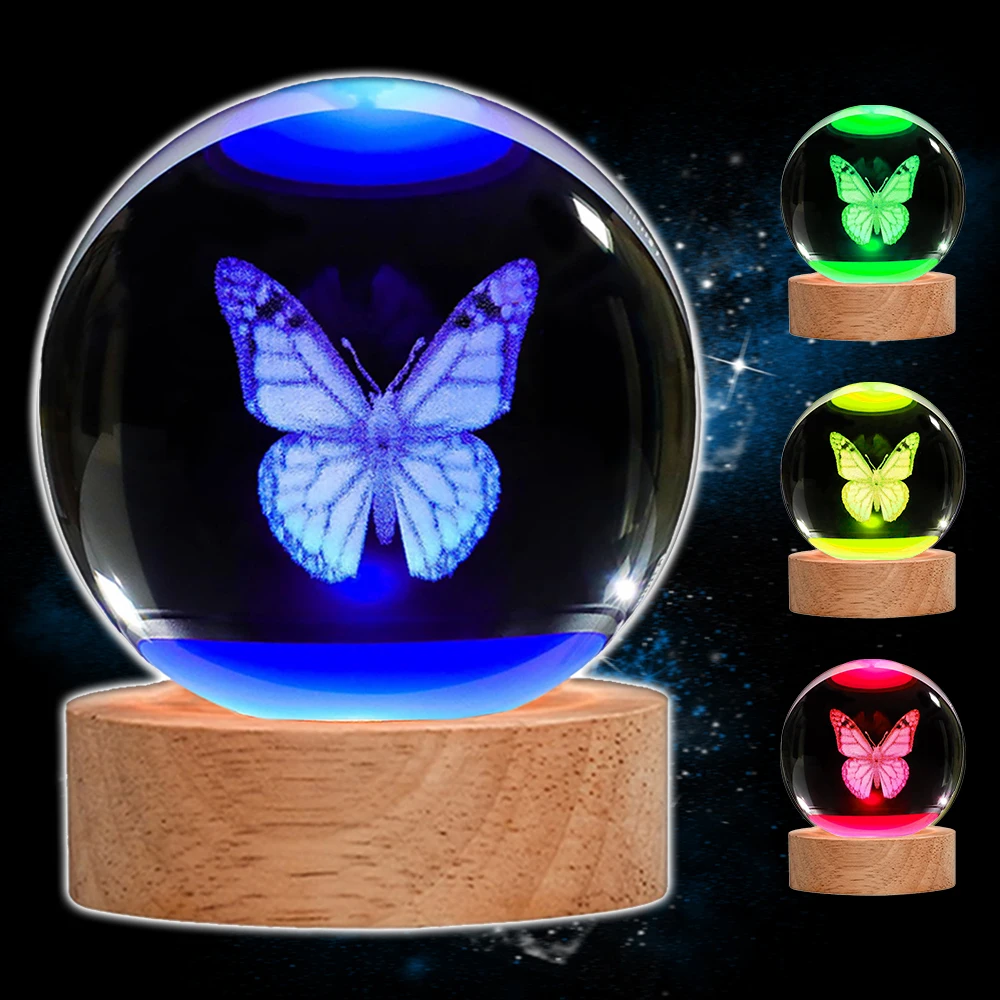 여성용 3D 크리스탈 에칭 나비 선물, LED 나비 장식, 곤충 동상, 가장 친한 친구용 문진 생일, 1 개